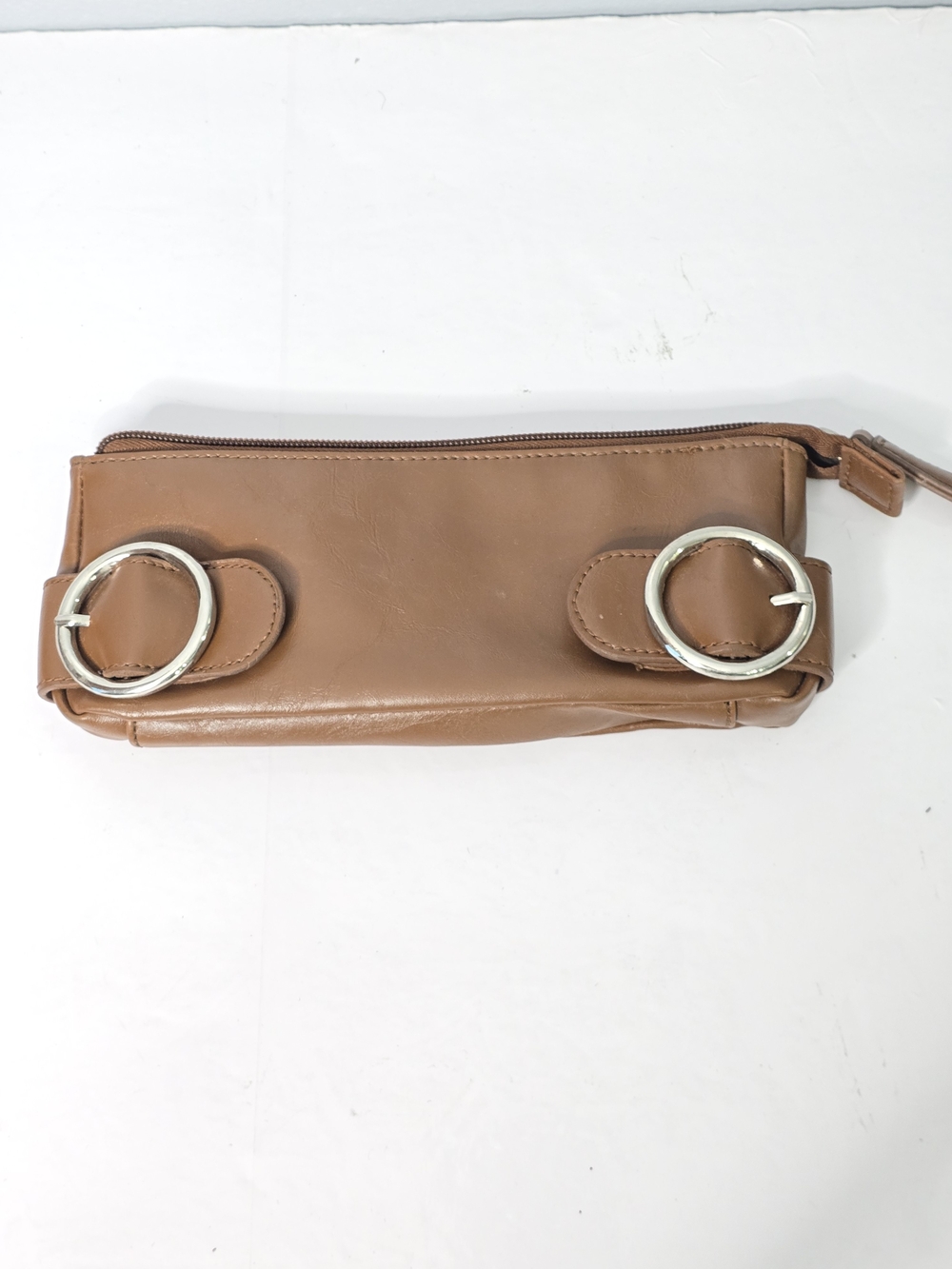 Vintage Nordstrom Brown Leather Ring-Buckle Wallet Clutch